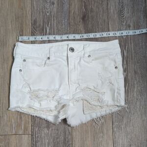 American Eagle Outfitters White Distressed Jean Shorts
